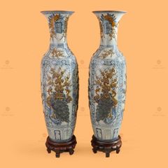 Lộc Bình 1M4 Men Rạn Đắp Nổi Tứ Cảnh