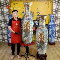 Lộc Bình 1M4 Men Rạn Đắp Nổi Tứ Cảnh