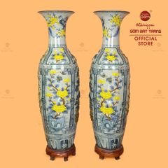 Lộc Bình Men Rạn Tứ Cảnh Hoa Vàng Đắp Nổi