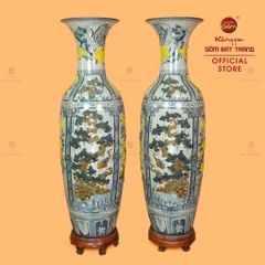 Lộc Bình Men Rạn Tứ Cảnh Hoa Vàng Đắp Nổi