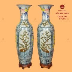 Lộc Bình Men Rạn Tứ Cảnh Hoa Vàng Đắp Nổi