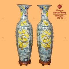 Lộc Bình Men Rạn Tứ Cảnh Hoa Vàng Đắp Nổi