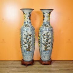 Lộc Bình 1M4 Men Rạn Tứ Quý Hoa Vàng Đắp Nổi