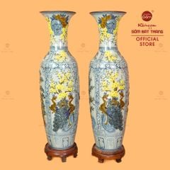 Lộc Bình 1M4 Men Rạn Tứ Quý Hoa Vàng Đắp Nổi