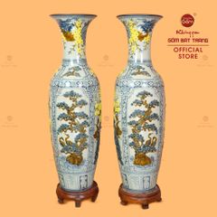 Lộc Bình 1M4 Men Rạn Tứ Quý Hoa Vàng Đắp Nổi