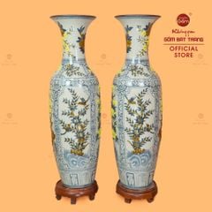 Lộc Bình 1M4 Men Rạn Tứ Quý Hoa Vàng Đắp Nổi