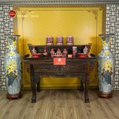 Lộc Bình 1M4 Men Rạn Tứ Quý Hoa Vàng Đắp Nổi