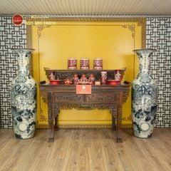 Lộc Bình 1M6 Men Chàm Cổ Vẽ Kỹ Phúc Đức