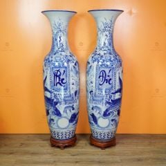 Lộc Bình 1M6 Men Lam Phúc Đức Công Ngư Hội Tụ