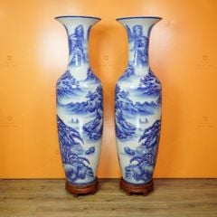 Lộc Bình 1M6 Men Lam Vẽ Sơn Thủy