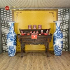 Lộc Bình 1M6 Men Lam Vẽ Sơn Thủy