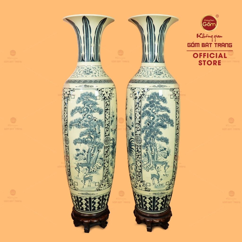 Lộc Bình 1M6 Men Rạn Tứ Cảnh Hanh Vàng Vẽ Kỹ