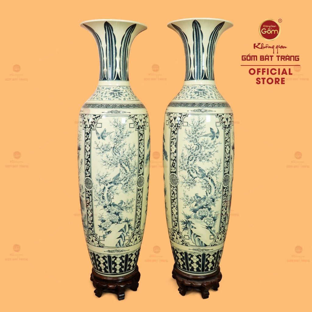 Lộc Bình 1M6 Men Rạn Tứ Cảnh Hanh Vàng Vẽ Kỹ