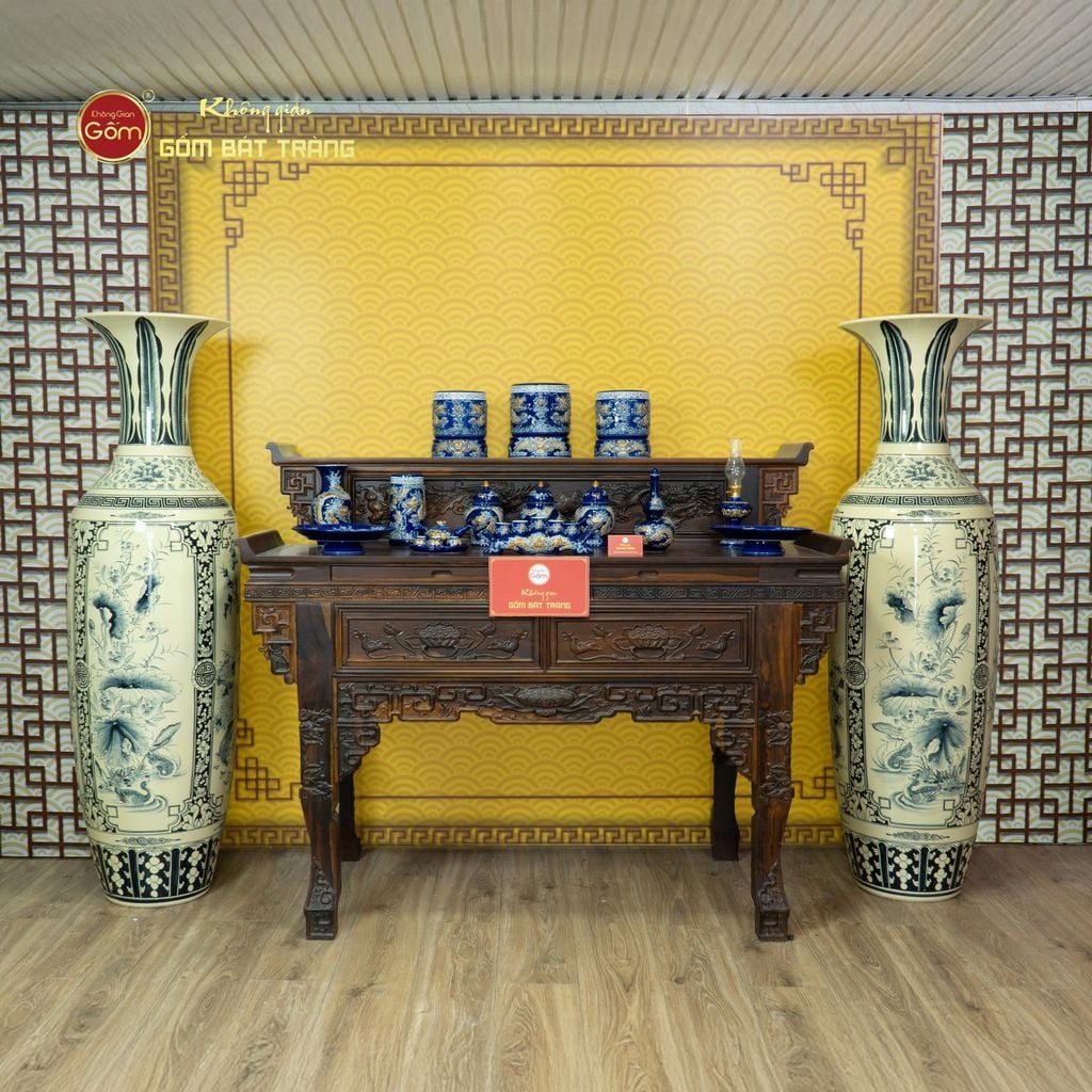 Lộc Bình 1M6 Men Rạn Tứ Cảnh Hanh Vàng Vẽ Kỹ