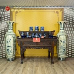 Lộc Bình 1M6 Men Rạn Tứ Cảnh Hanh Vàng Vẽ Kỹ