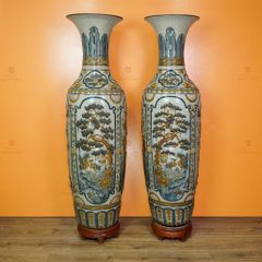 Lộc Bình 1M6 Men Rạn Tứ Quý Đắp Nổi