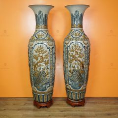 Lộc Bình 1M6 Men Rạn Tứ Quý Đắp Nổi