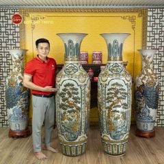 Lộc Bình 1M6 Men Rạn Tứ Quý Đắp Nổi