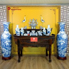 Lộc Bình Béo 1M4 Men Lam Tùng Hạc