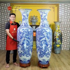 Lộc Bình Béo 1M6 Men Lam Bích Thư