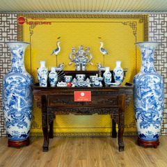 Lộc Bình Béo 1M6 Men Lam Bích Thư