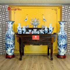 Lộc Bình 1M4 Men Lam Vẽ Kỹ Phúc Đức