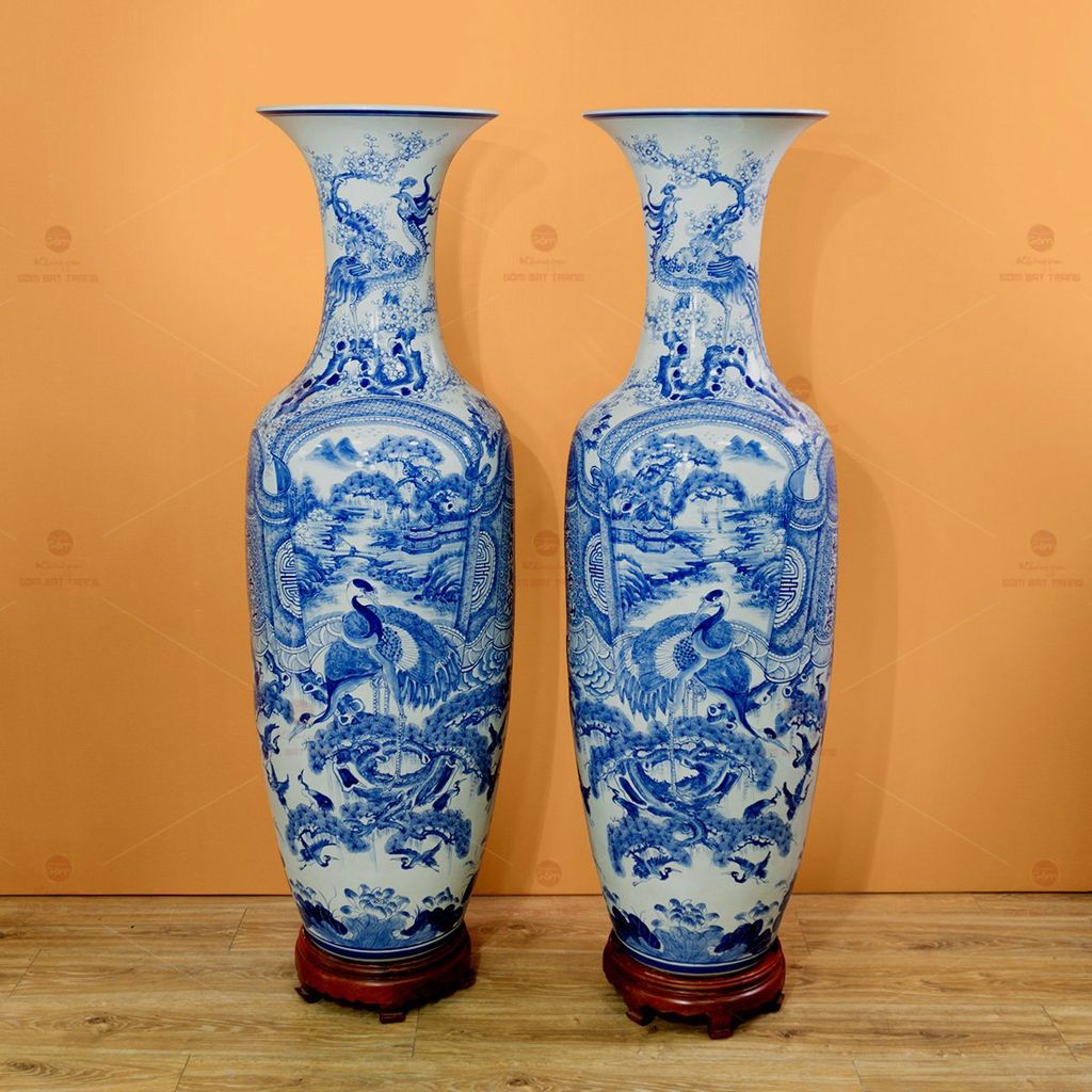 Lộc Bình Béo 1M6 Men Lam Bích Thư