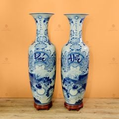 Lộc Bình 1M4 Men Lam Vẽ Kỹ Phúc Đức