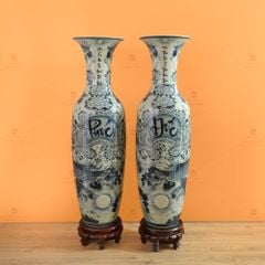 Lộc Bình 1M6 Men Chàm Cổ Vẽ Kỹ Phúc Đức