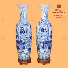 Lộc Bình 1M4 Men Lam Nổi Phúc Đức Công Ngư Hội Tụ