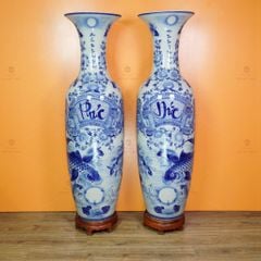 Lộc Bình Men Lam Phúc Đức Vượng Tài Song Ngư