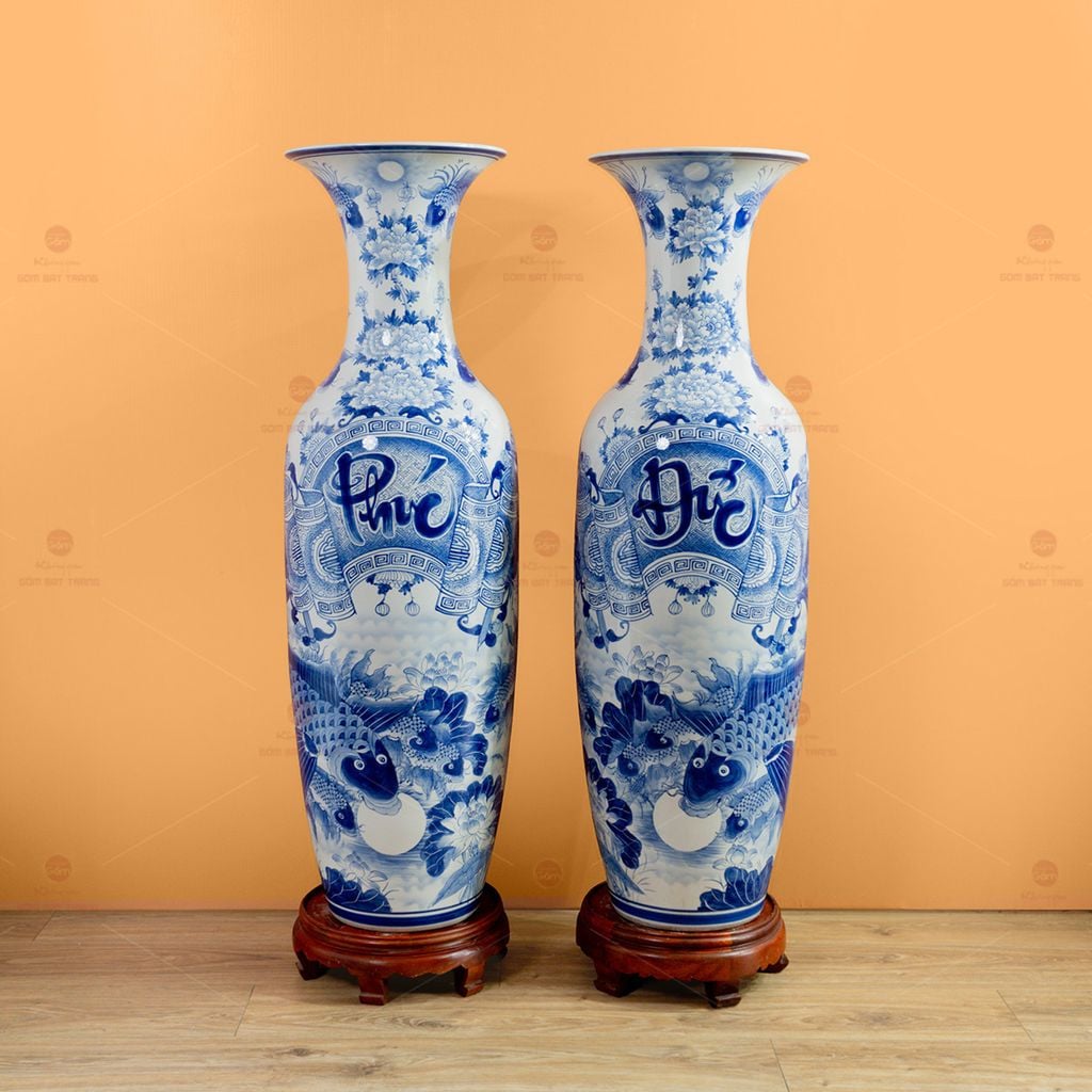 Lộc Bình 1M2 Men Lam Phúc Đức