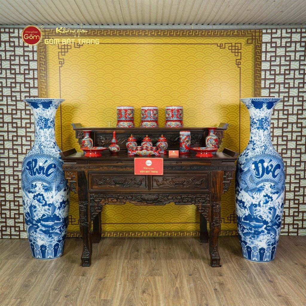 Lộc Bình Men Lam Phúc Đức