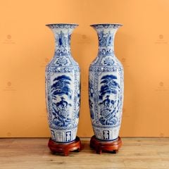 Lộc Bình 1M2 Men Lam Tứ Cảnh Phúc Đức