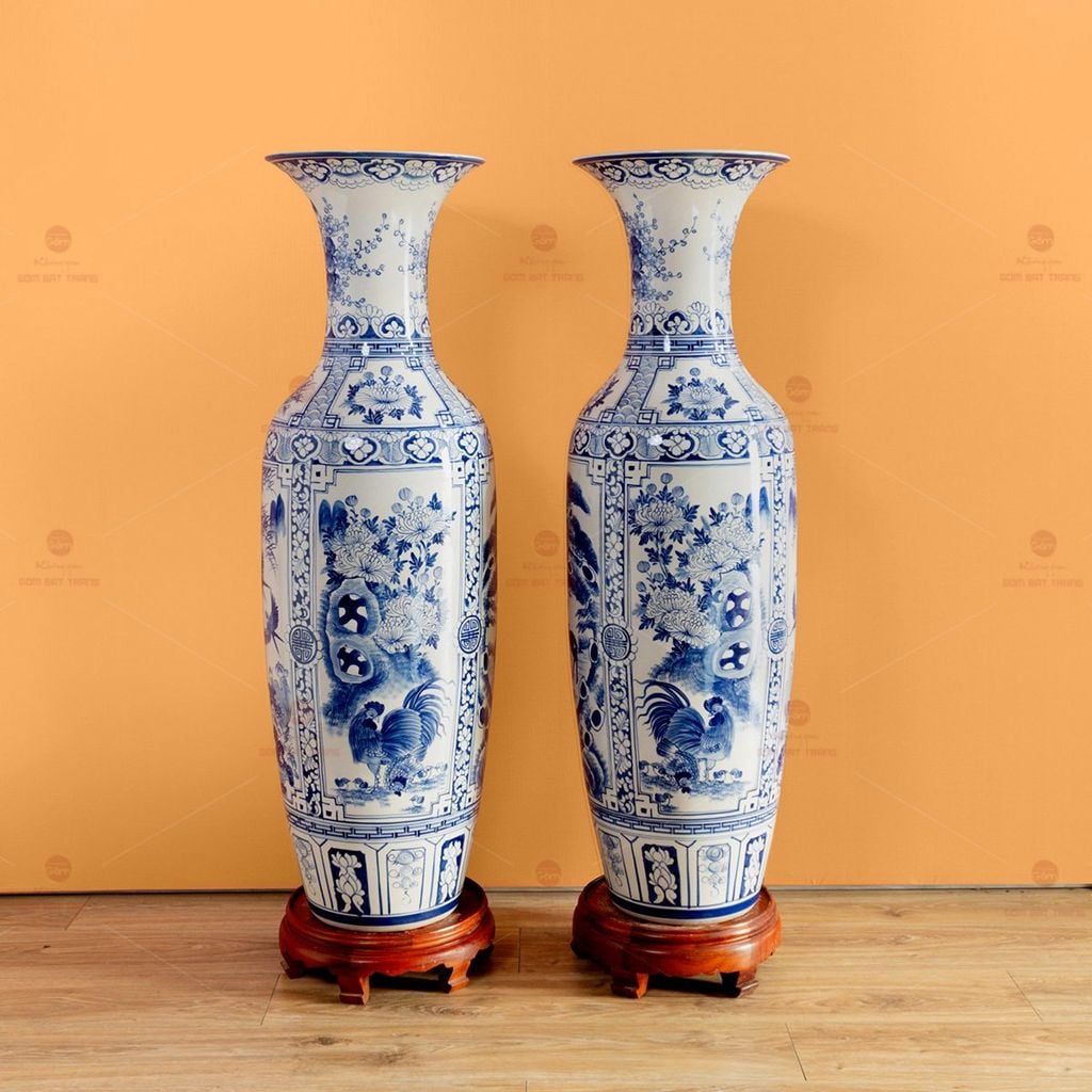 Lộc Bình 1M2 Men Lam Tứ Cảnh Phúc Đức