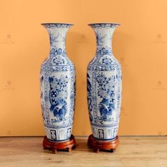 Lộc Bình 1M2 Men Lam Tứ Cảnh Phúc Đức