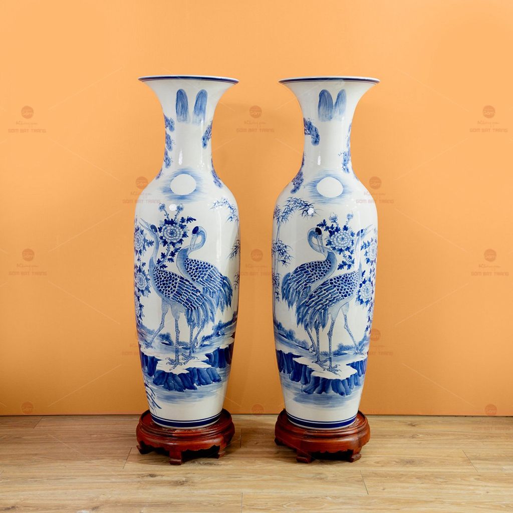 Lộc Bình 1M2 Men Lam Tùng Hạc