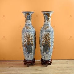 Lộc Bình 1M4 Men Rạn Đắp Nổi Tứ Cảnh