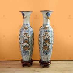 Lộc Bình 1M4 Men Rạn Đắp Nổi Tứ Cảnh