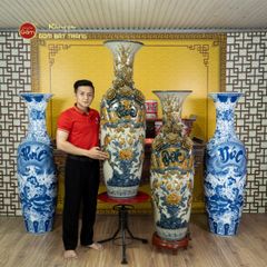 Lộc Bình Men Rạn Phúc Đức Hoa Sen Đắp Nổi