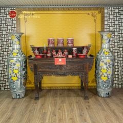 Lộc Bình Men Rạn Tứ Cảnh Hoa Vàng Đắp Nổi