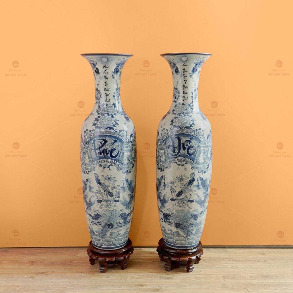 Lộc Bình 1M4 Men Rạn Vẽ Kỹ Phúc Đức