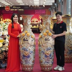 Lộc Bình Phúc Đức Men Rạn Đắp Nổi Vẽ Vàng