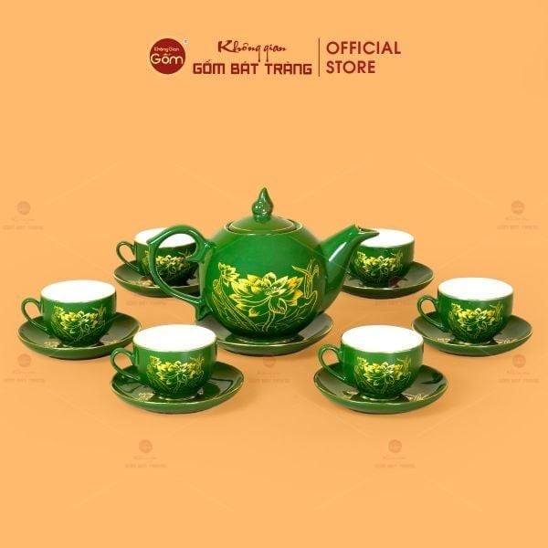 Bộ Trà Men Lục Vẽ Vàng (Nhiều mẫu)