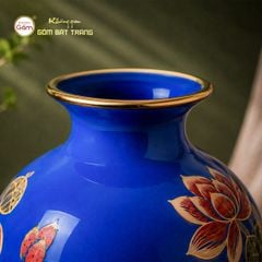 Lọ Hoa Mai Bình Men Xanh Hoa Sen Vẽ Vàng