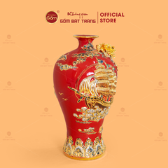 Mai Bình Men Đỏ Thuận Buồm Xuôi Gió Đắp Nổi Vẽ Vàng