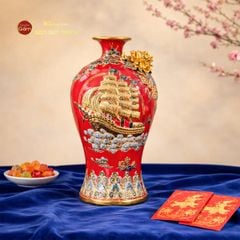 Mai Bình Men Đỏ Thuận Buồm Xuôi Gió Đắp Nổi Vẽ Vàng