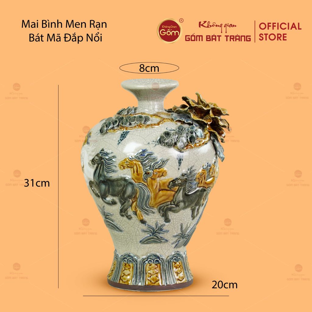 Mai Bình Men Rạn Bát Mã Đắp Nổi