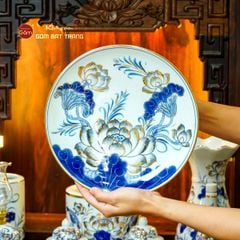 [Set Cơ Bản] Bộ Đồ Thờ Thần Tài Thổ Địa Men Lam Vẽ Vàng (9 món)