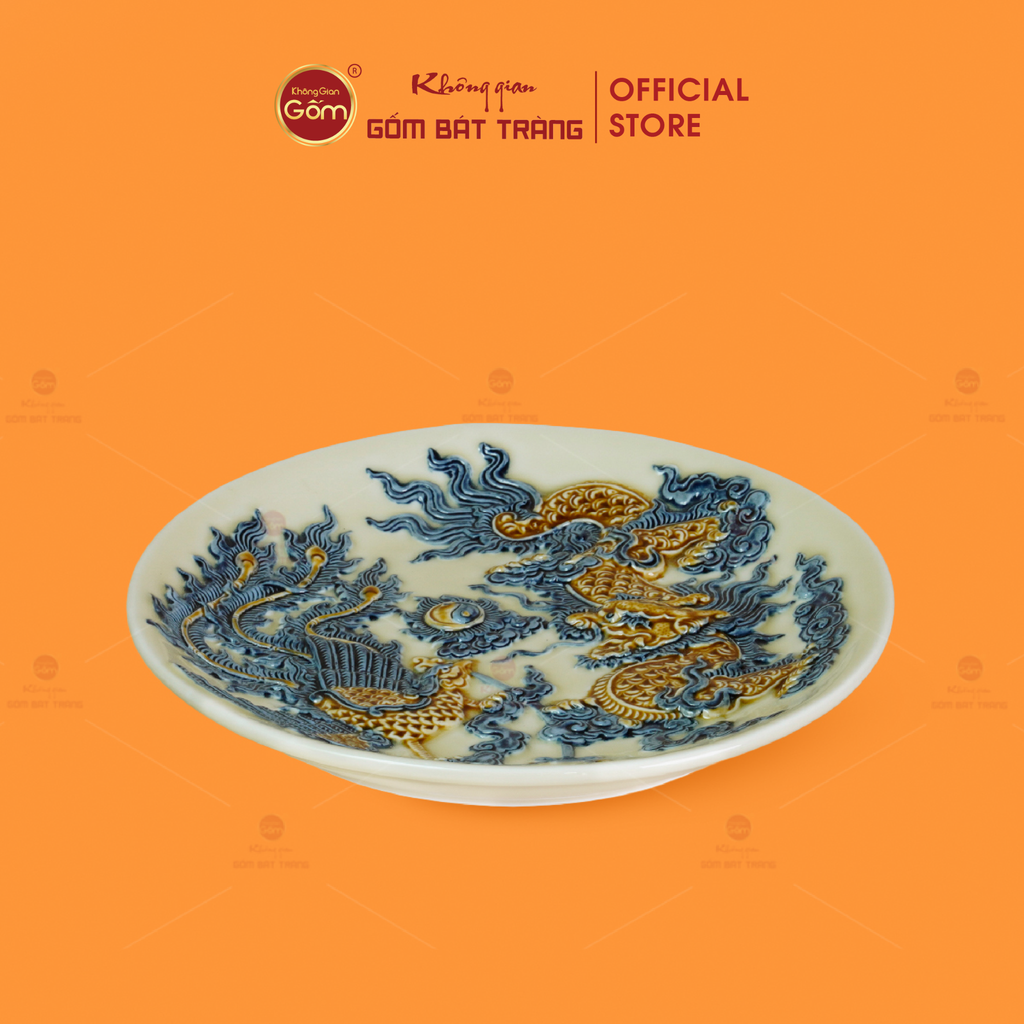 Mâm Bồng Men Hoàng Thổ Họa Tiết Long Phụng Trình Tường